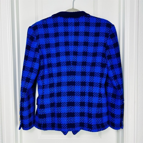 VTG Escada by Margaretha Ley Blue Checked Flecked Wool Double Breasted Blazer 10 - Picture 5 of 14